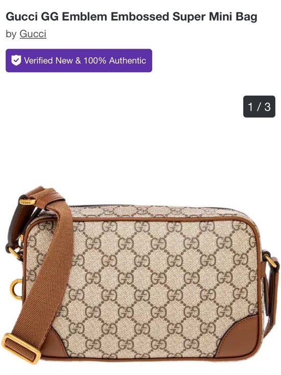 Gucci Handbags - Gucci Beige GG Canvas Crossbody with Brown Leather Trim and Gold Hardware
